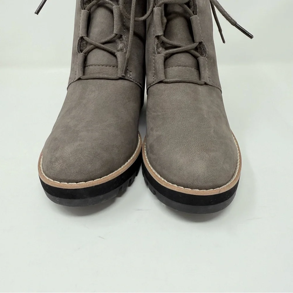 New Eileen Fisher Alpine Graphite Lamb Fur Ankle Wedge Boots Sz US 8